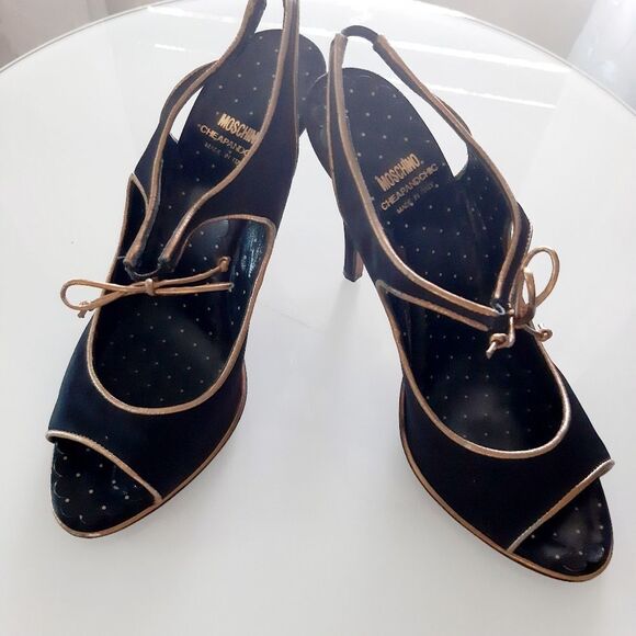 Moschino Authentic CheapandChic Slingback Open toes Heels Gold Trim Sz 7 - Picture 5 of 11